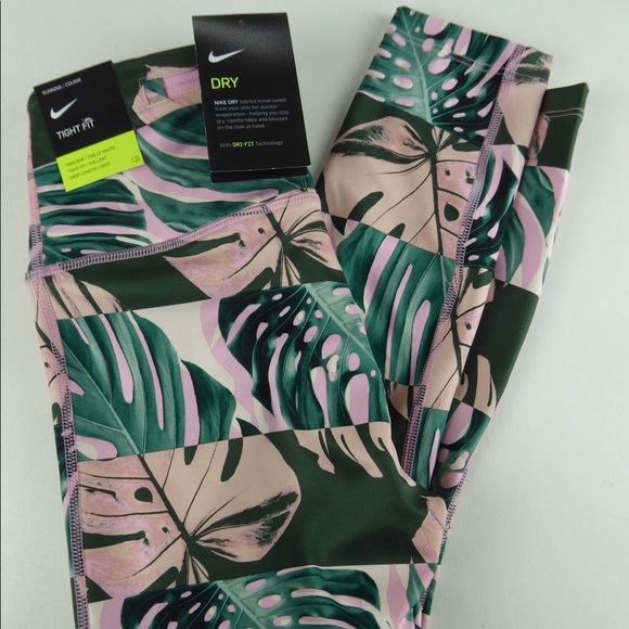 Nike Dri-Fit High Rise Cropped Tight Fit Leggings Running Tights Botanical NWT - Picture 7 of 8